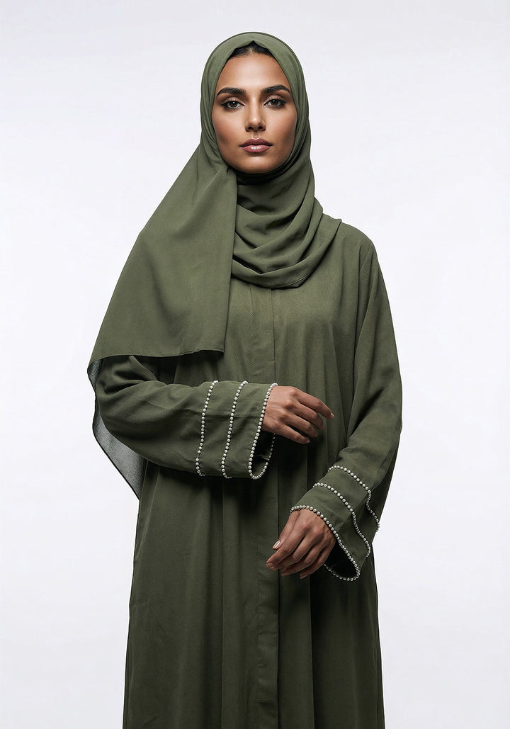 Olive Pearl Sleeve Abaya - Signature